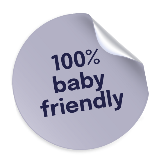 Sticker avec les mots '100% baby-friendly'